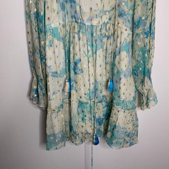 Hemant & Nandita Turquoise Blush Metallica Georgette Mini Dress Medium - Picture 4 of 16